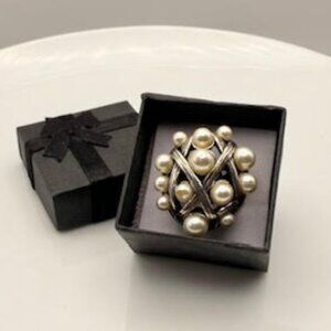 Brighton Silver Pearl Dome Cocktail Ring Size 9